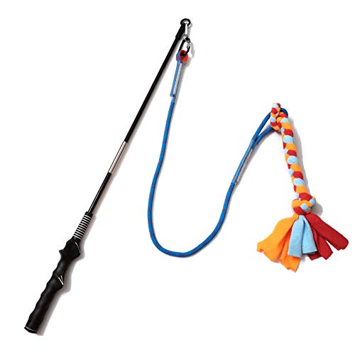 Interactive Flirt Pole Toy for Dogs Chase and Tug of War,Durable Teaser Wand with Pet Fleece Rope Tether Lure Toy to Outdo...