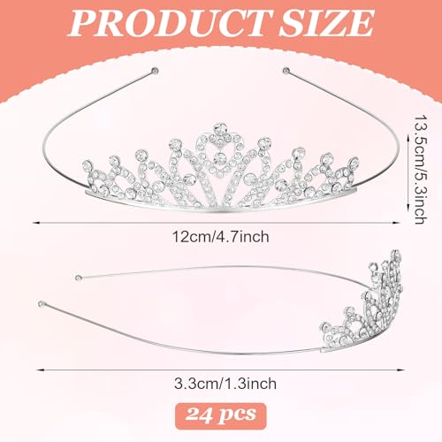 Tobeelec 24 Pcs Crystal Tiara Crown, Tiaras Bulk for Girls Rhinestone Princess Crown, Silver Crystal Tiara for Girls, Wome...