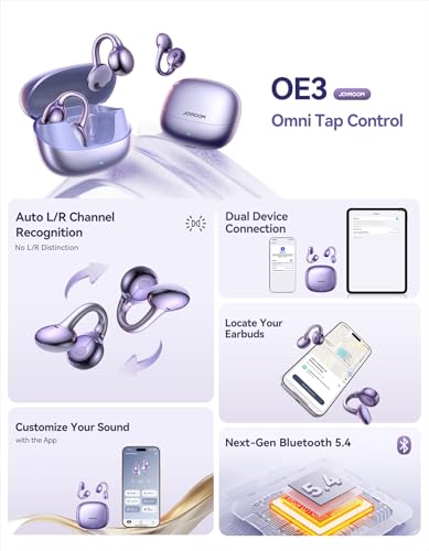 JOYROOM OE3 Clip-On Earbuds, Wireless Open Ear Earbuds Headphones, Auto L-R Recognition, Omni Tap Control, Immersive Soun...