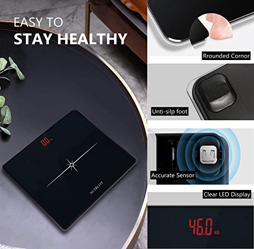 NUTRI FIT Digital Scale for Body Weight, Precision Bathroom Weighing Scale Step-On Technology High Capacity - 330 lb, LED ...