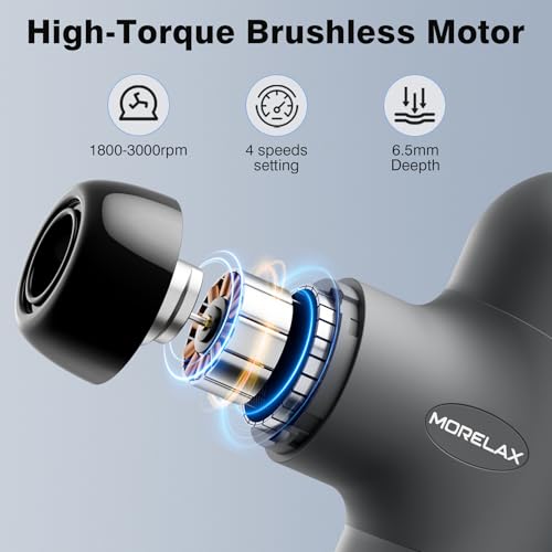 Morelax Mini Massage Gun, Percussion Muscle Massager for Back Pain Relief, Compact Sports Travel Massage Gun with 6 Massag...