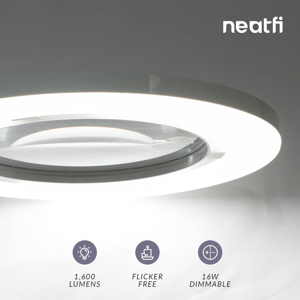 Neatfi XL Bifocal LED Magnifying Lamp 7-Inch Lens 5D/20D Magnification Adjustable Arm White with Base