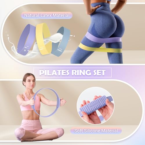 Pilates Essentials Kit for Women, 13.5" Pilates Ring and Ball Set with Resistance Bands for Home Workouts, Portable Pilate...