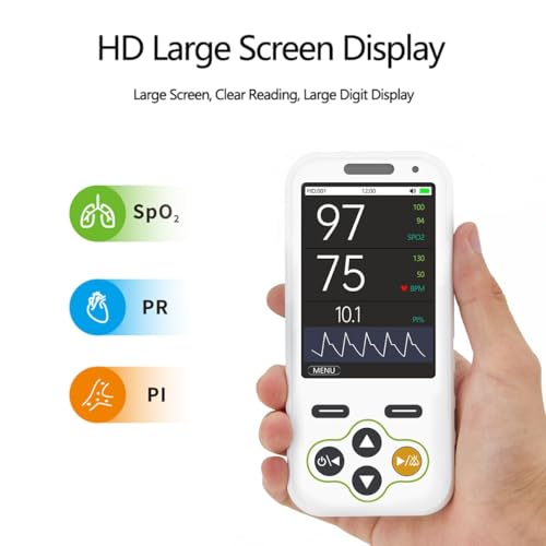 Handheld Pulse Oximeter with Real-Time Alarm -Continuous Adult Finger Spot Checks and Adjustable SpO2 level alarm