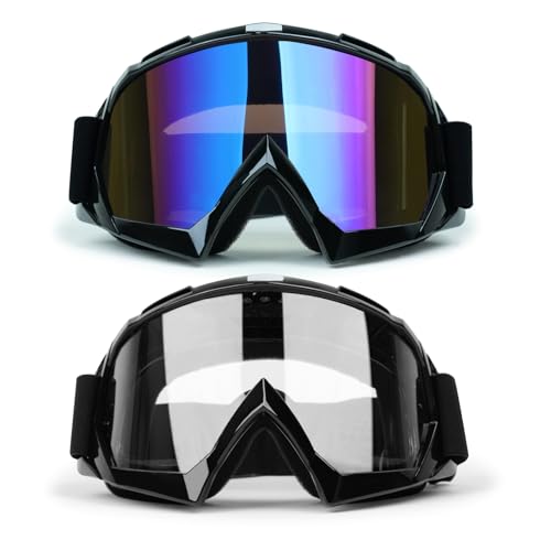 ATV Dirt Bike 2-Pack Motorcycle Motocross Goggles for Men Women MX Riding UTV Helmet Offroad Goggles UV400 Anti-Scratch Fo...