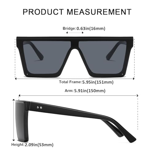 aisswzber Square Oversized Sunglasses for Women and Men Fashion Flat Top Goggle Siamese Lens