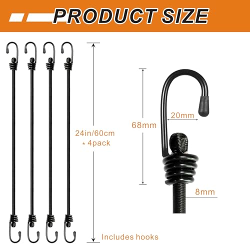 BEXSLE Bungee Cords with Hooks, Heavy Duty Outdoor Elastic Bungee Straps，No Odour Industrial Grade Bungee Rope for Securin...