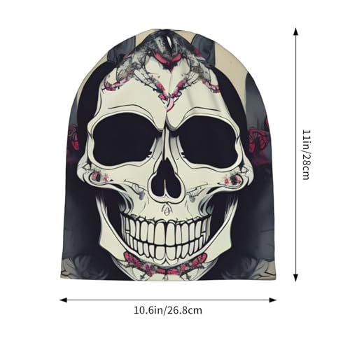 bnvaab Skull Yoga Print Beanie Hat for Men and Women Stretchy Slouchy Winter Warm Cap Headwear Accessory Black