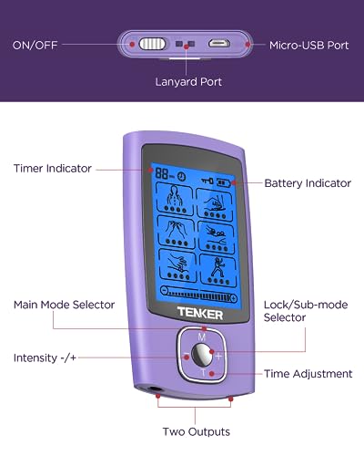 TENKER TENS Unit Muscle Stimulator, 24 Modes TENS EMS Machine for Pain Relief Therapy/Pain Management, Rechargeable Electr...
