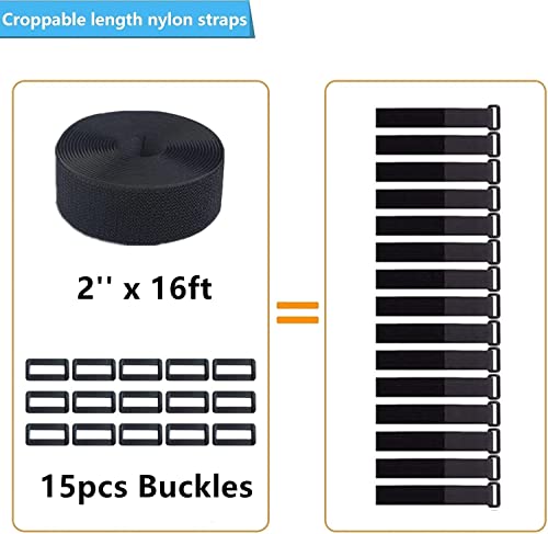 16Ft 2 inch Wide Cable Ties, Jumpso Heavy Duty Hook and Loop Straps with 15 Buckles, Adjustable Straps for Wire, Cord Wrap...