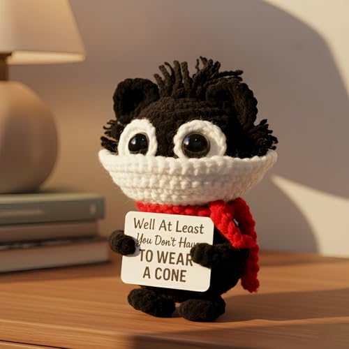 LUDEONA Well at Least You Don’t Have to Wear a Cone – Funny Crochet Cat Plush – Handmade Emotional Support Gift for Surger...