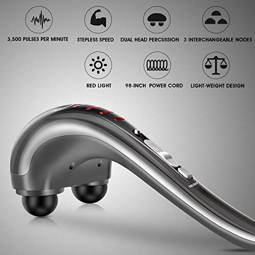HANGSUN Handheld Neck Back Massager for Pain Relief Deep Tissue, Electric Double Head Percussion Massage MG460 for Shoulde...