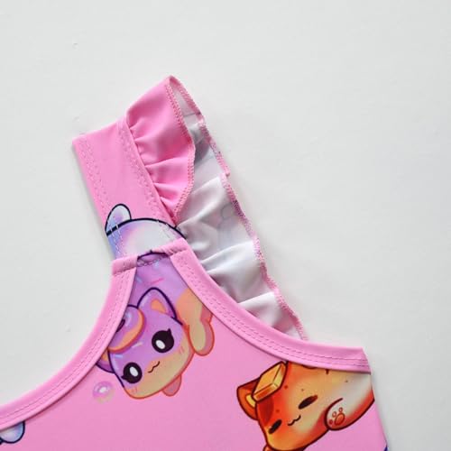 TOSUKAI Girls Graphic Swimsuit Ruffle Bathing Suits Kids Swimwear with Cap 6-12 Years