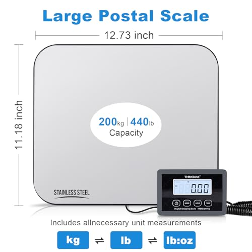 THINKSCALE Shipping Scale, 440lb/1oz Digital Postal Postage Scale for Small Business, Large Backlit LCD with Hold/Tare, Sc...