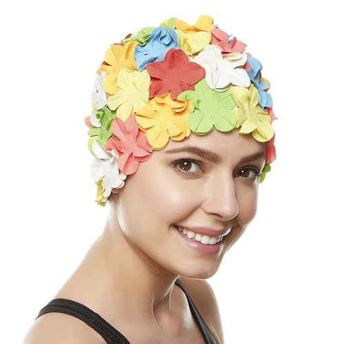 BeeMo Women’s Latex Swim Cap - Rubber Swim Cap - Soft Comfortable Stretch Stylish Low Cut Design Protects Hair from Sun Sa...