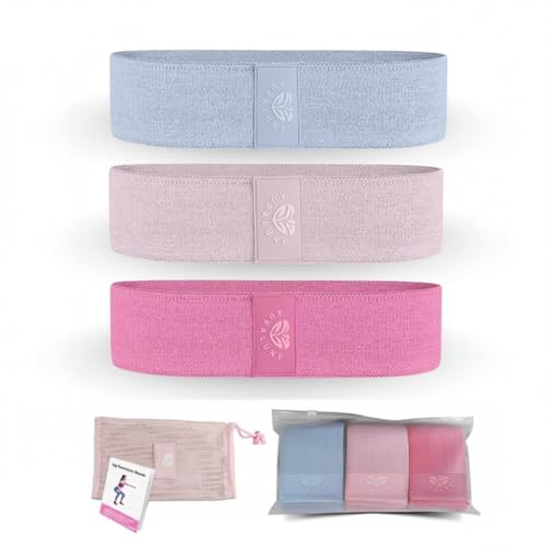 AuraLune Fabric Resistance Bands Set, 3 Colors with Carry Bag, Non-Slip Workout Bands for Legs and Glutes- Different streg...