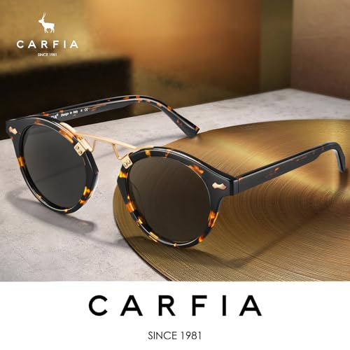 CARFIA Small Face Acetate Polarized Sunglasses for Women UV Protection, Retro Double Bridge Eyewears Metal Brow Round Sunnies