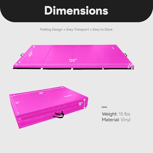 BalanceFrom 10x4 Feet 4-Panel Folding Gymnastics Mat – 2-Inch Thick Pad with Vinyl Surface and Carrying Handles for Tumbli...