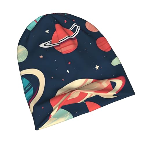 YANYU Outer Space Planets Print Soft Beanie Hat for Men Women Warm Fashion Cap for Jogging Cycling Gift Outdoor Use Black