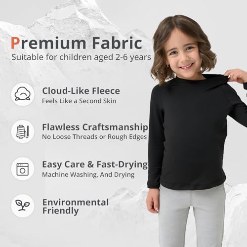 PUMYOON 2T-6Y Fleece Lined Toddler Thermal Set, Thermal Underwear for Kids Toddler Base Layer Shirt for Boys Girls