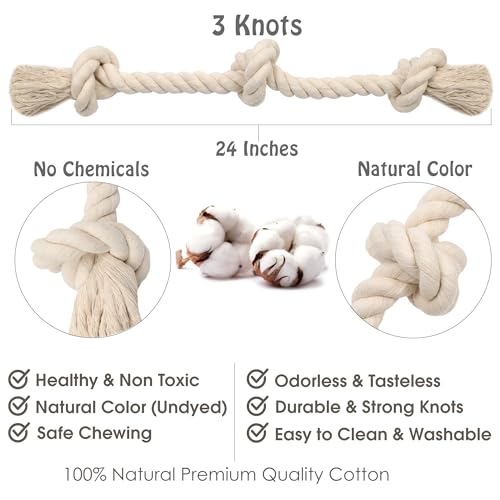 Barida Natural White Cotton Tough Dog Rope Toy for Medium & Large Dogs. Non Toxic and Premium Rope Toys for Dogs.