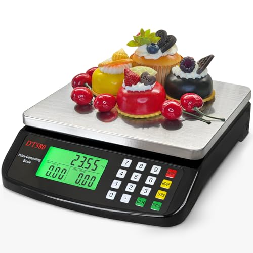 Large Digital Kitchen Scale 40kg/88lb Stainless Steel Price Computing Scale Counting Scale Deli Scale with LCD Display for...