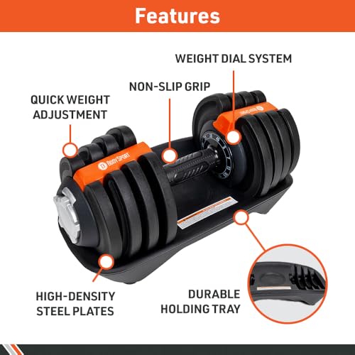 BodySport 40 Pound Adjustable Dumbbells – Includes 12 Free Weights, Ranging from 3 to 40 Pounds, Ideal for Home Gym Workou...