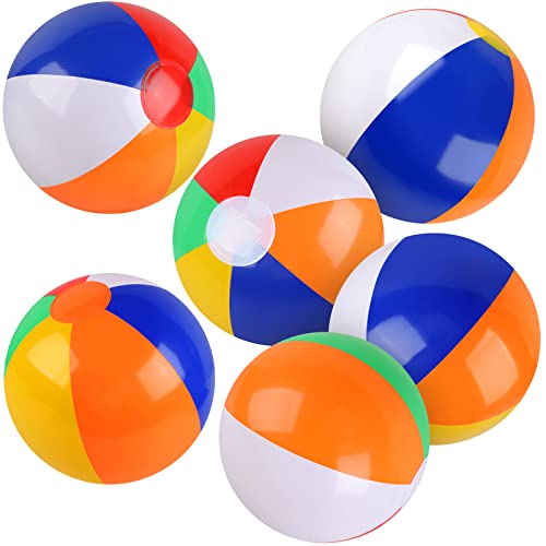 Rindion 6 Pack Beach Balls, 10 Inch Beach Balls for Kids, Rainbow Color Pool Toys Pool Balls for Swimming Pool, Beach Toys...