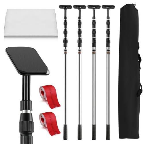 Teodute 12FT Dust Barrier Poles, 4 Pack Spring Retractable Zipper Wall Poles for Dust Barrier System with 2 Heavy-Duty Zip...