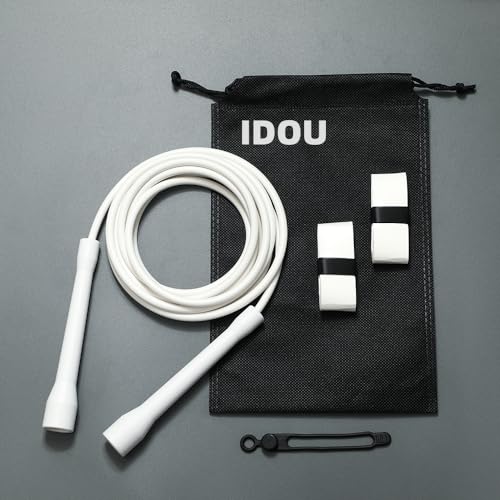 IDOU | White PVC Jump Ropes for Fitness 5MM | w/Unbreakable ABS Handles/Indoor/Outdoor Adjustable Speed Jump Rope | Skippi...