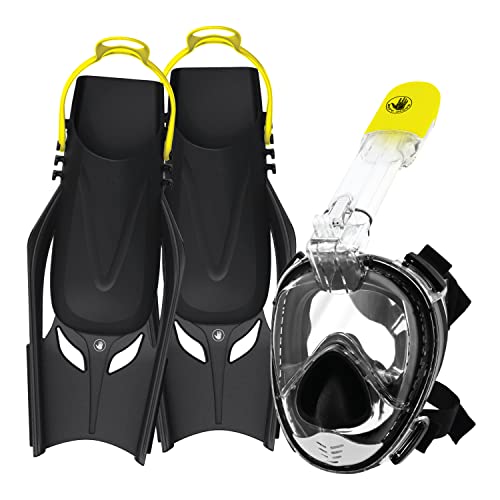 Body Glove - Free Breathing Snorkel Full FACE MASK Set-with FINS-Travel Bag-Anti Fog-Anti Leak-Panoramic View-Camera Moun...