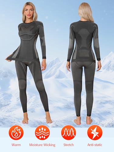 ATTRACO Seamless Thermal Underwear for Women Long Johns Thermal Suit Stretchy Ski Base Layer Set