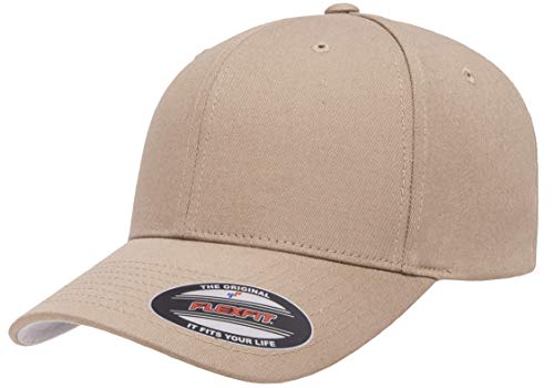 Flexfit Unisex Cotton Twill Fitted Baseball Cap, Khaki, Large-X-Large