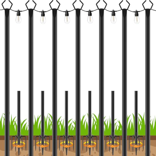 7 Pack 10 FT String Light Poles,Metal with Fork Lights Poles for Outdoor String Light, Rustproof Heavy Duty for Outside Ga...