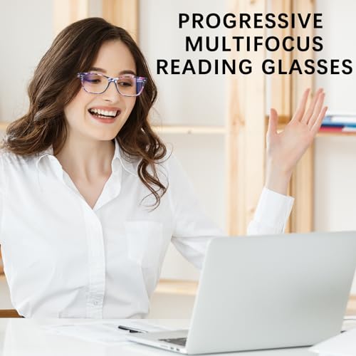 CLASAGA Progressive Multifocus Reading Glasses for Women, Pattern Print Blue Light Block Stylish Ladies Computer Readers