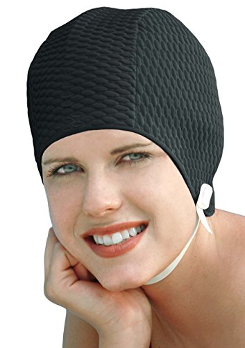 Bathing Caps for Women: Waffle Weave Chin Strap Swim Cap Black
