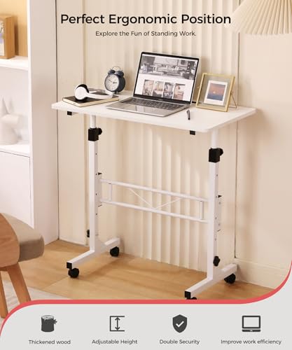 KLSMYHOKI Standing Desk Adjustable Height, Mobile Stand Up Desk with Wheels Small Computer Desk Rolling Desk, Portable Lap...
