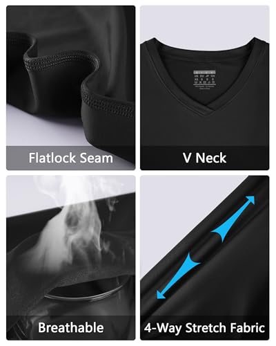 Roadbox Mens Compression Shirt Short Sleeve, V-Neck Gym Running Sports T-Shirt, Cool Dry Athletic Base Layer Undershirts
