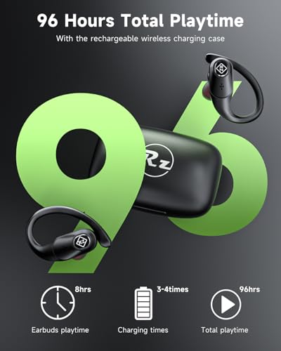 Wireless Earbuds Bluetooth Headphones 96H Playtime LED Display Waterproof Built in Mic Deep Bass Sound Secure Over Ear bud...