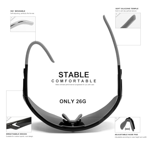 SEKKAF Polarized Sports Sunglasses for Men Women, UV Protection Lightweight Sun Glasses Running Cycling, Non-Slip Nose Pads