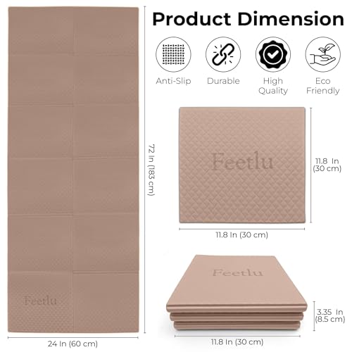 Feetlu Foldable Yoga Mat, 6mm Thick, Lightweight, Anti-Slip, and Easy to Store – Perfect for Travel, Yoga, Pilates, Home W...