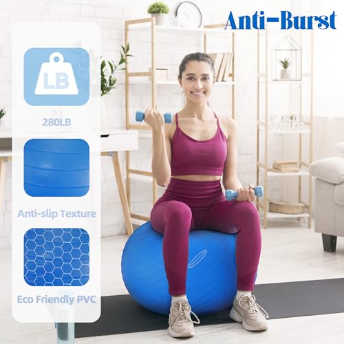 Fitvids Anti-Burst and Slip Resistant Exercise Yoga Fitness Birthing Ball with Quick Pump, 2,000-Pound Capacity, Multiple ...