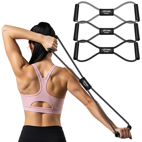 UZTUGG Figure 8 Resistance Bands for Arm, Back, 3 Level Latex Heavy Exercise Bands with Handles for Strength Training, Ful...