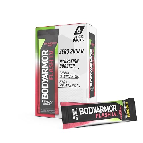 BODYARMOR Flash IV Electrolyte Packets, Strawberry Kiwi - Zero Sugar Drink Mix, Single Serve Packs, Coconut Water Powder (...