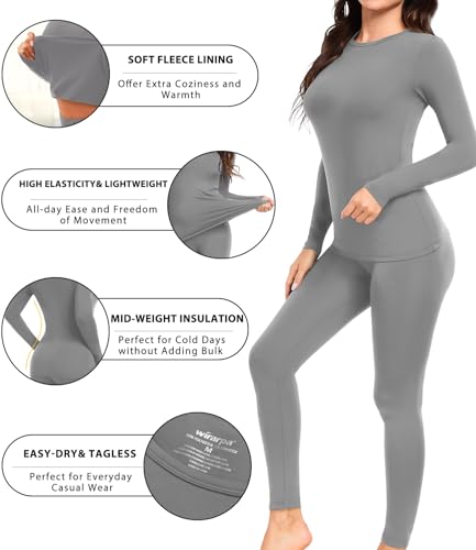wirarpa Women's Fleece Lined Thermal Underwear Set Long Johns Base Layer Set for Women Winter Top Bottom