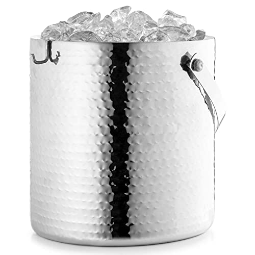 Hammered Ice Bucket - Ice Bucket with Tongs - Insulated Ice Bucket with Lid - Double Wall Ice Bucket 3 Quarts - By Colleta...