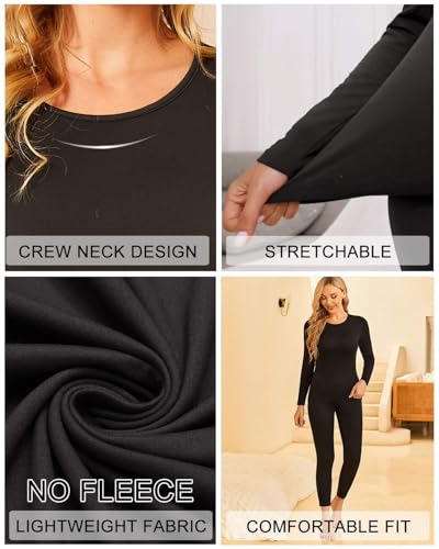 Ekouaer 3 Sets Thermal Underwear for Women Long Johns Long Sleeve Base Layer for Cold Weather S-XXL