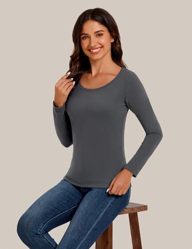 Bonneuitbebe Women's Thermal Shirt 2 Pack Long Sleeve Crewneck Fleece Lined Undershirt Ultra Soft Base Layer Tops