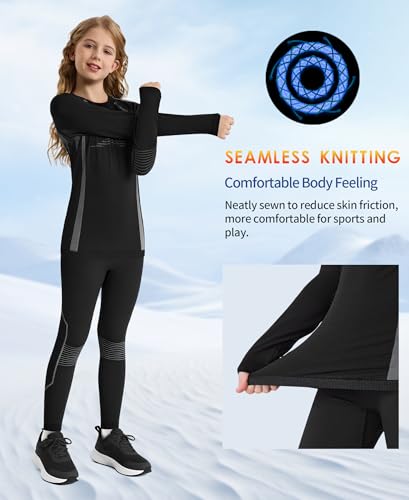 beautyin Thermal Underwear for Kids Athletic Thermals Top and Bottom Set Boys Girls Long Johns Set Winter Base Layer