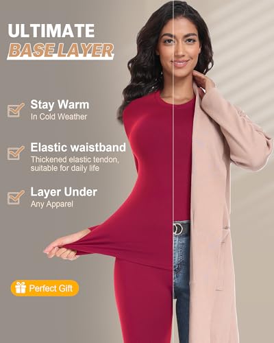 FULLSOFT Thermal Underwear for Women-Fleece Lined Long Johns Long Sleeve Shirt Legging Lounge Set Cold Weather Top Bottom